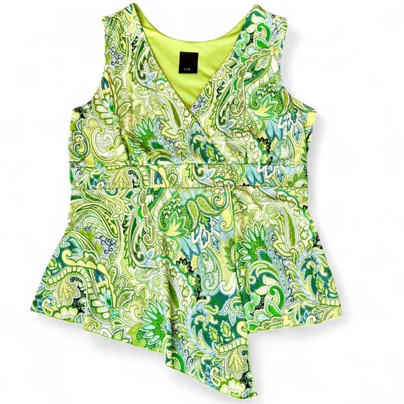 VTG Paisley Asymmetrical V-Neck Empire Babydoll Top Fairycore Y2K Green Tink S - Picture 1 of 5